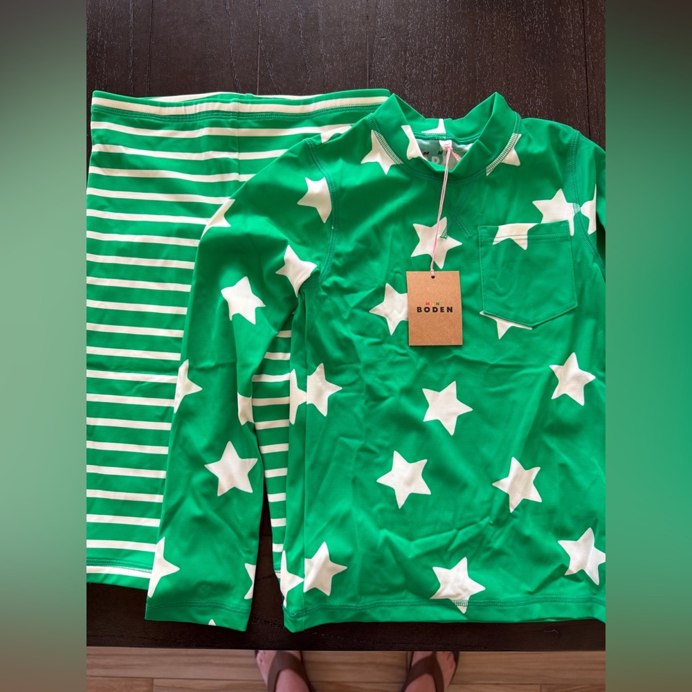 Boden Green and White Star Swim Set